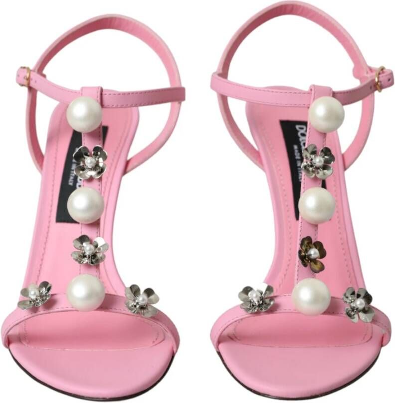 Dolce & Gabbana Roze Leren Versierde Hakken Sandalen Pink Dames