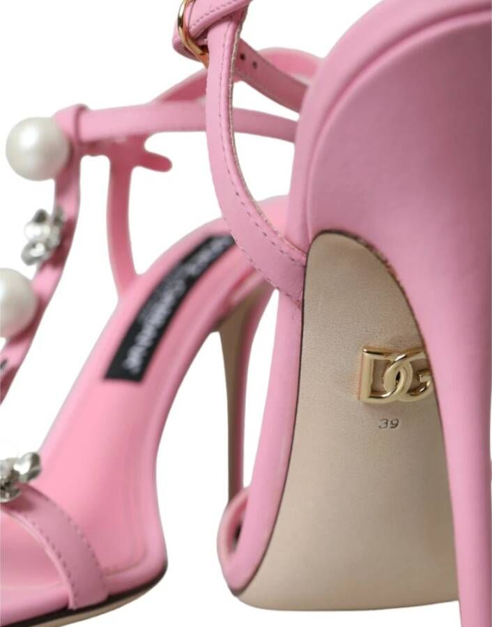 Dolce & Gabbana Roze Leren Versierde Hakken Sandalen Pink Dames