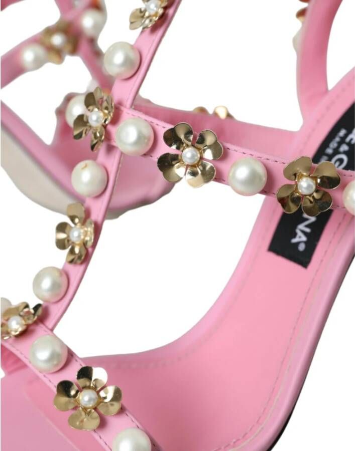 Dolce & Gabbana Roze Leren Versierde Hakken Sandalen Pink Dames