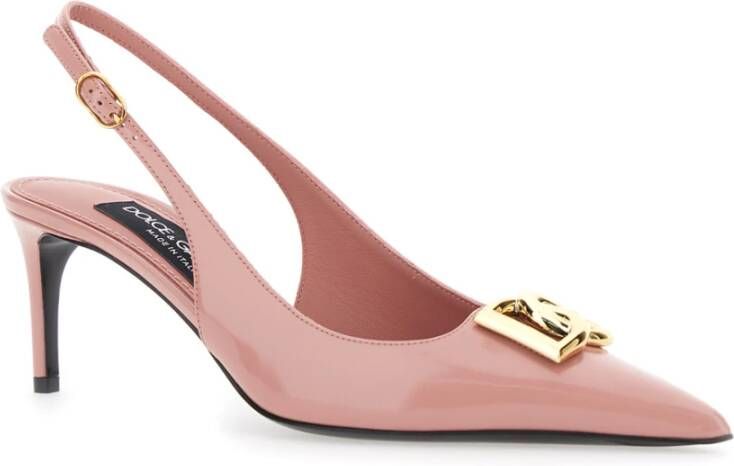 Dolce & Gabbana Roze Logo Plaque Slingback Pumps Leer Pink Dames