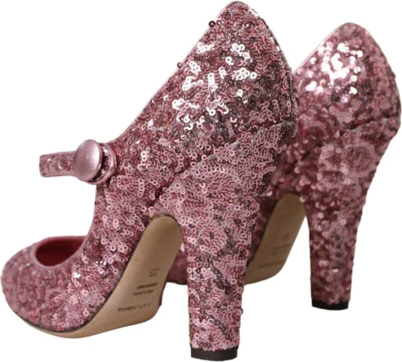 Dolce & Gabbana Roze Sequin Mary Jane Hoge Hakken Pink Dames