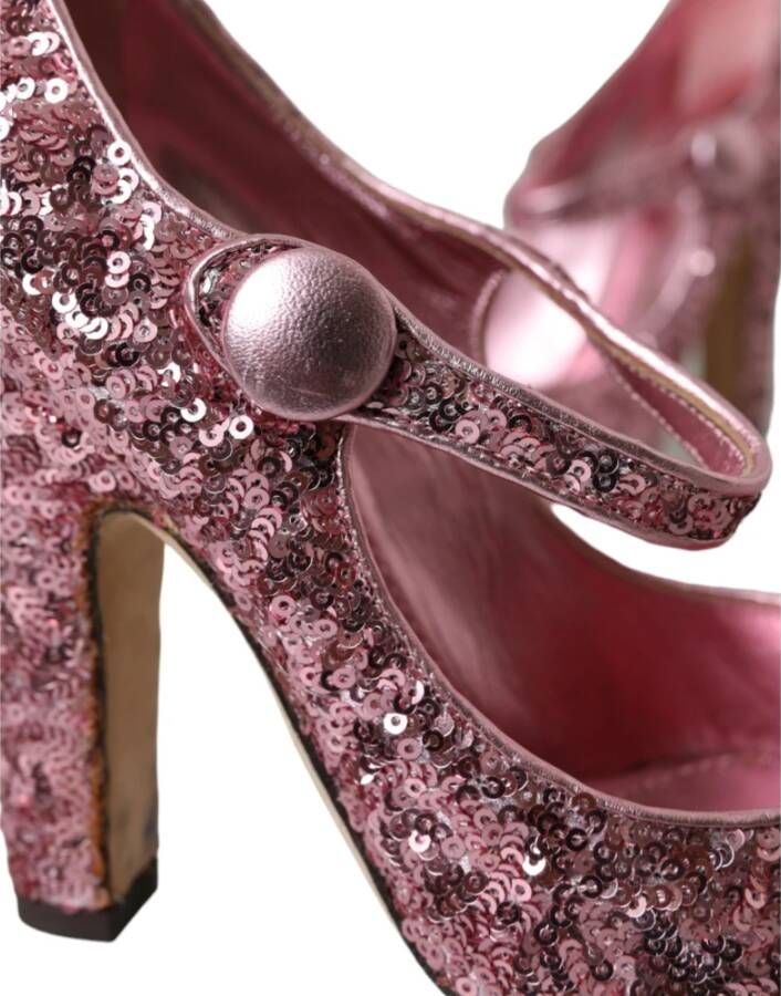 Dolce & Gabbana Roze Sequin Mary Jane Hoge Hakken Pink Dames