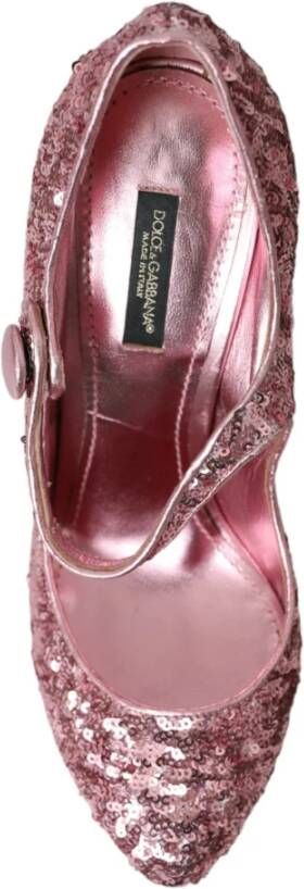 Dolce & Gabbana Roze Sequin Mary Jane Hoge Hakken Pink Dames