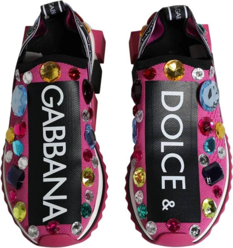 Dolce & Gabbana Roze Sorrento Crystals Lage Sneakers Pink Dames