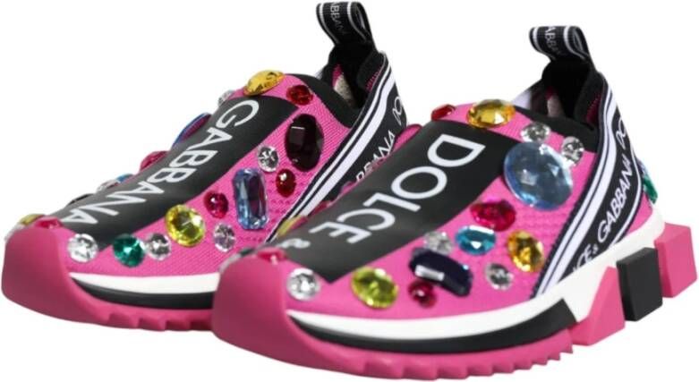 Dolce & Gabbana Roze Sorrento Crystals Lage Sneakers Pink Dames