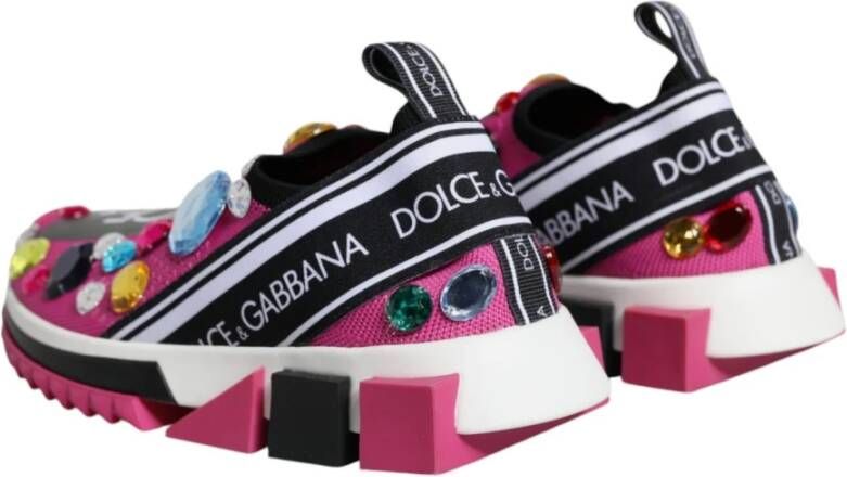 Dolce & Gabbana Roze Sorrento Crystals Lage Sneakers Pink Dames