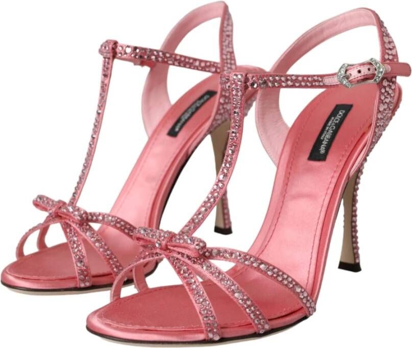 Dolce & Gabbana Roze Strass Enkelband Hakken Sandalen Pink Dames