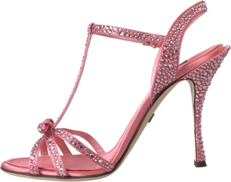 Dolce & Gabbana Roze Strass Enkelband Hakken Sandalen Pink Dames