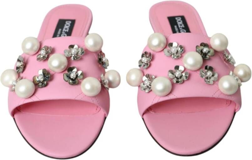 Dolce & Gabbana Roze versierde leren platte sandalen Pink Dames