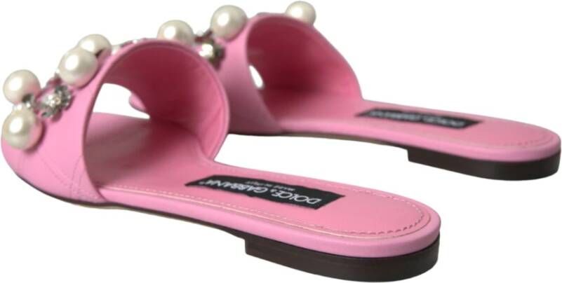 Dolce & Gabbana Roze versierde leren platte sandalen Pink Dames