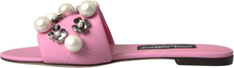 Dolce & Gabbana Roze versierde leren platte sandalen Pink Dames