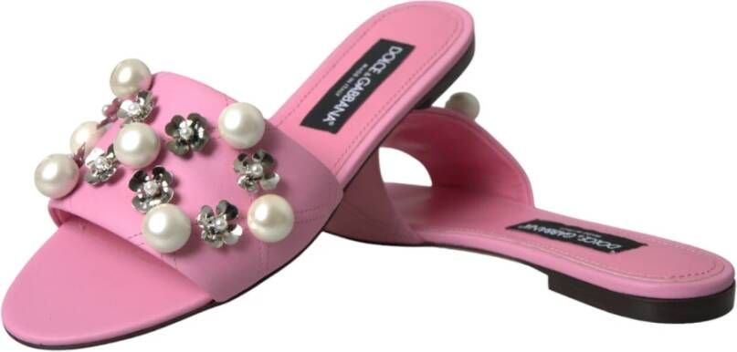 Dolce & Gabbana Roze versierde leren platte sandalen Pink Dames