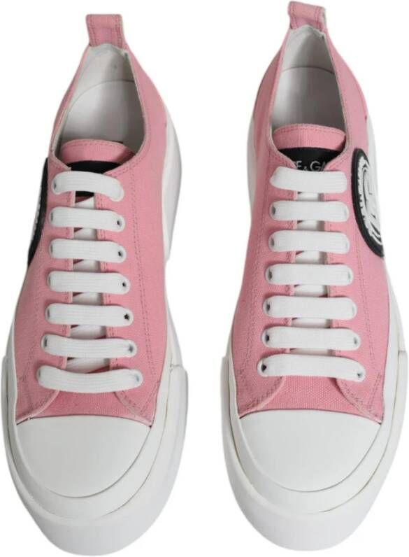 Dolce & Gabbana Roze Wit Canvas Lage Sneakers Pink Dames