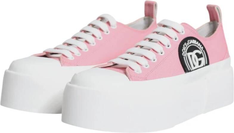 Dolce & Gabbana Roze Wit Canvas Lage Sneakers Pink Dames