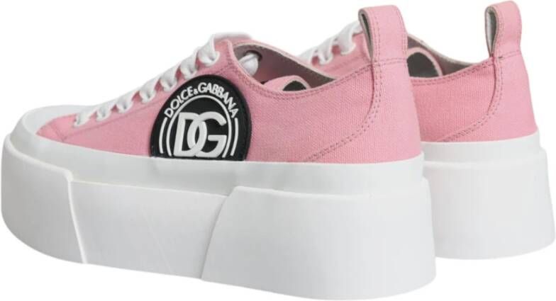 Dolce & Gabbana Roze Wit Canvas Lage Sneakers Pink Dames