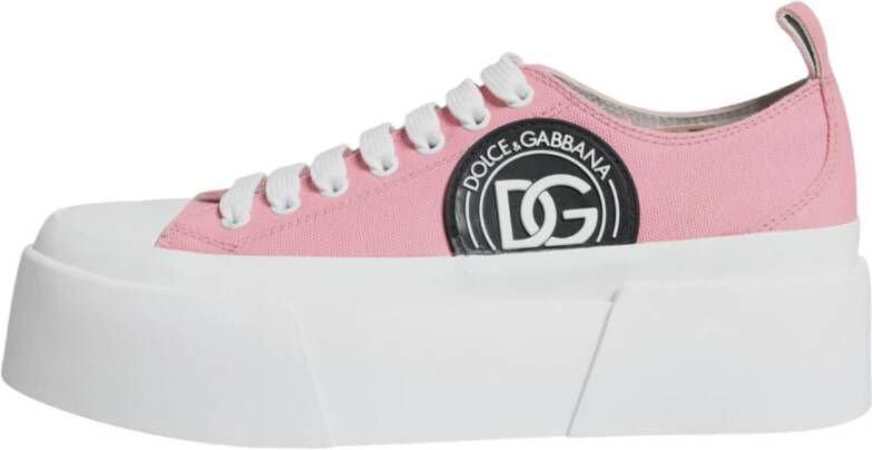 Dolce & Gabbana Roze Wit Canvas Lage Sneakers Pink Dames