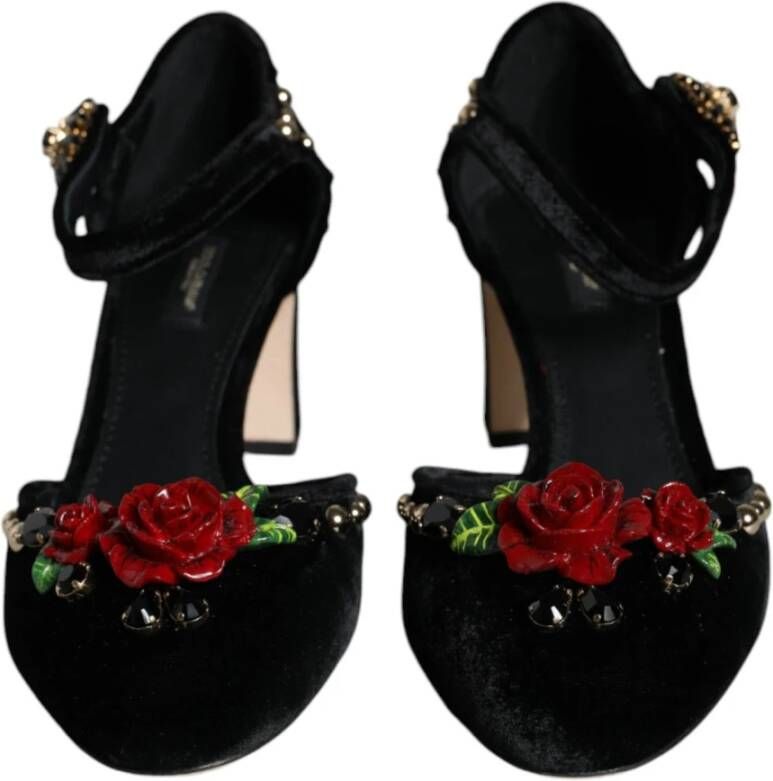 Dolce & Gabbana Rozen Velvet Enkelband Pompen Black Dames