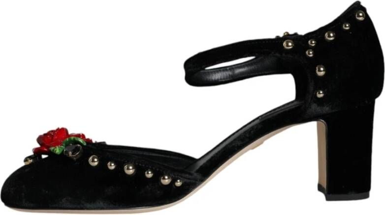 Dolce & Gabbana Rozen Velvet Enkelband Pompen Black Dames