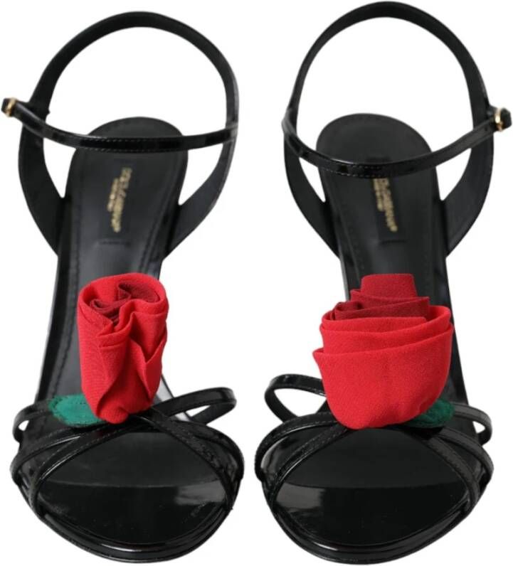 Dolce & Gabbana Rozenapplicatie Leren Hakken Sandalen Black Dames