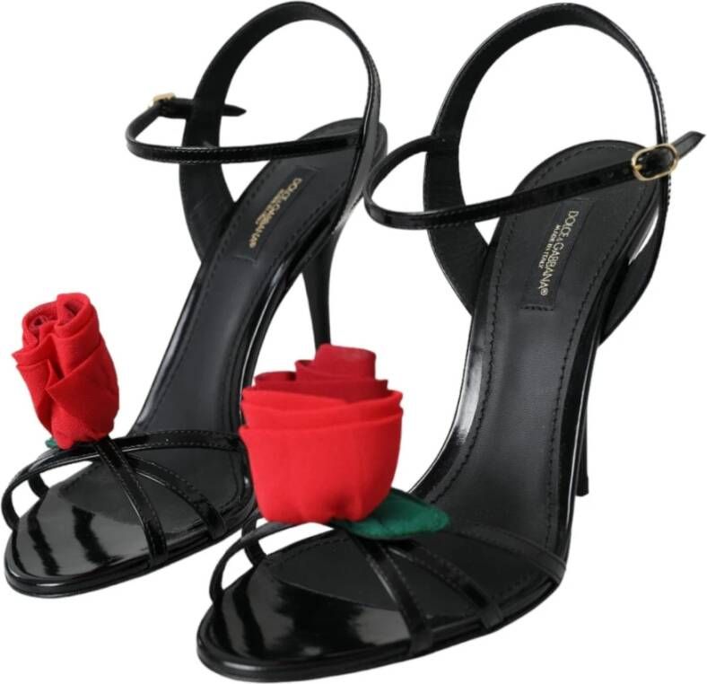 Dolce & Gabbana Rozenapplicatie Leren Hakken Sandalen Black Dames