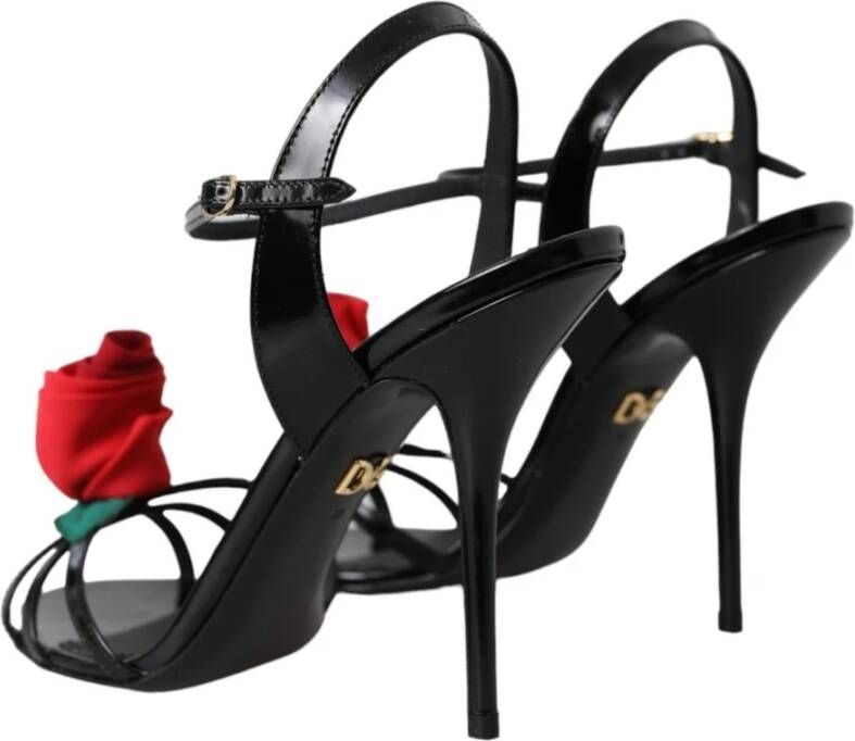 Dolce & Gabbana Rozenapplicatie Leren Hakken Sandalen Black Dames