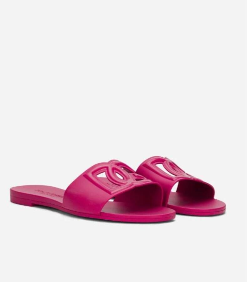 Dolce & Gabbana Rubberen slipper met logo-embossing Pink Dames