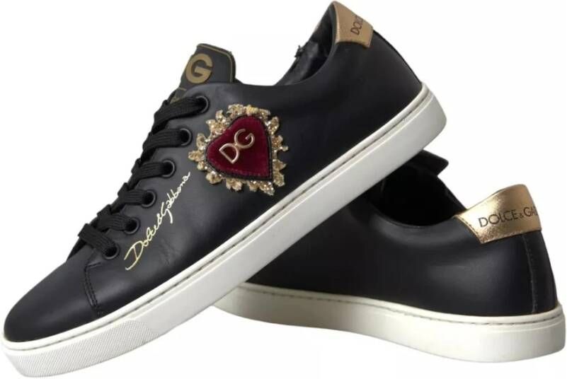 Dolce & Gabbana Sacred Heart Lace-Up Sneakers Zwart Goud Black Dames