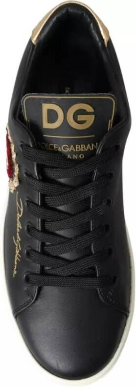 Dolce & Gabbana Sacred Heart Lace-Up Sneakers Zwart Goud Black Dames