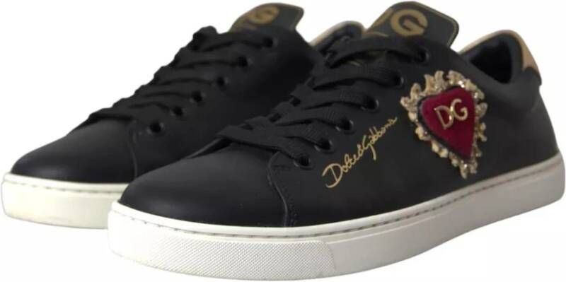 Dolce & Gabbana Sacred Heart Lace-Up Sneakers Zwart Goud Black Dames