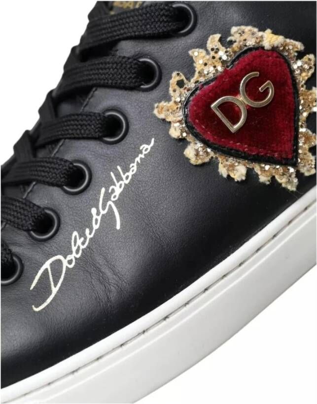 Dolce & Gabbana Sacred Heart Lace-Up Sneakers Zwart Goud Black Dames