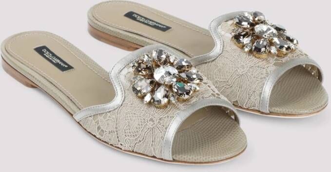 Dolce & Gabbana Sandaal met platte zool Sabbia kant Beige Dames