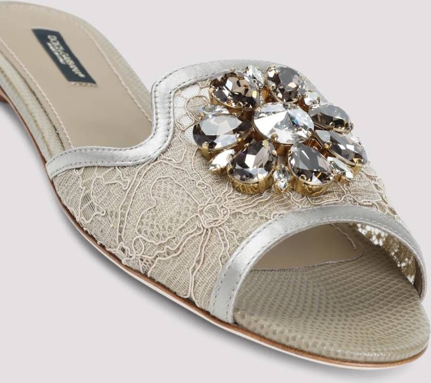 Dolce & Gabbana Sandaal met platte zool Sabbia kant Beige Dames