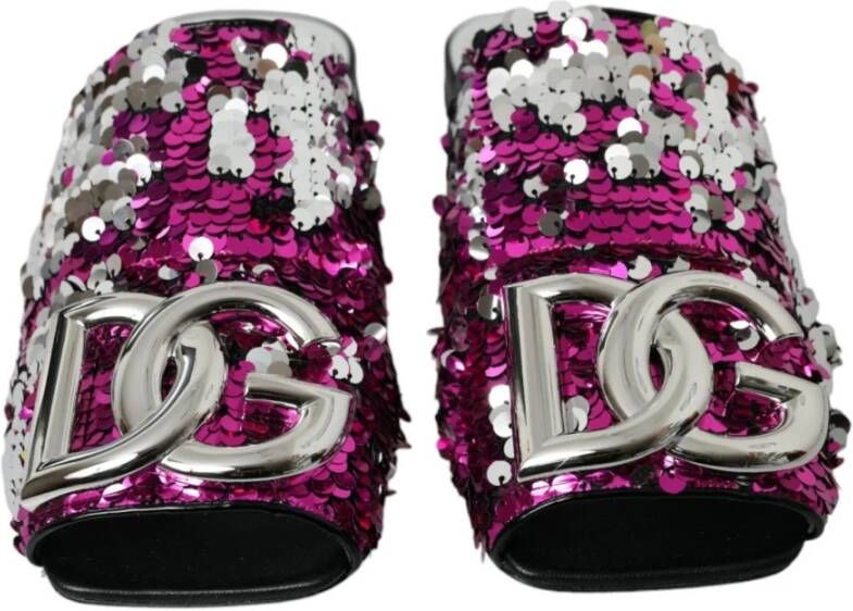 Dolce & Gabbana Sequin Logo Flats Sandalen Pink Dames