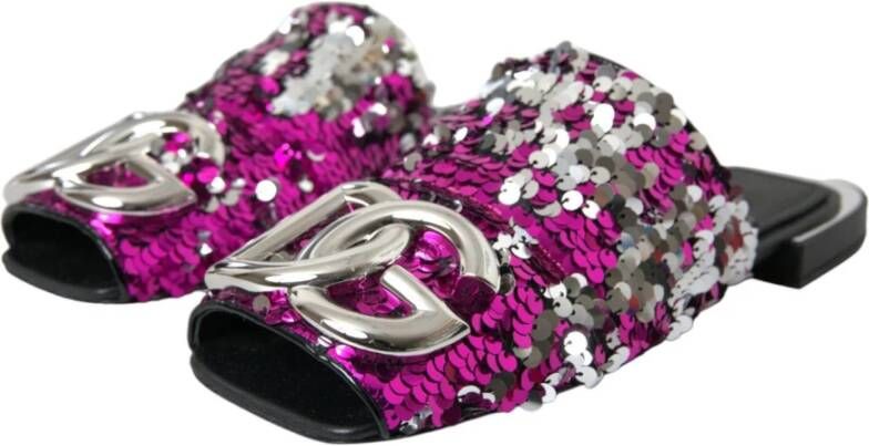 Dolce & Gabbana Sequin Logo Flats Sandalen Pink Dames