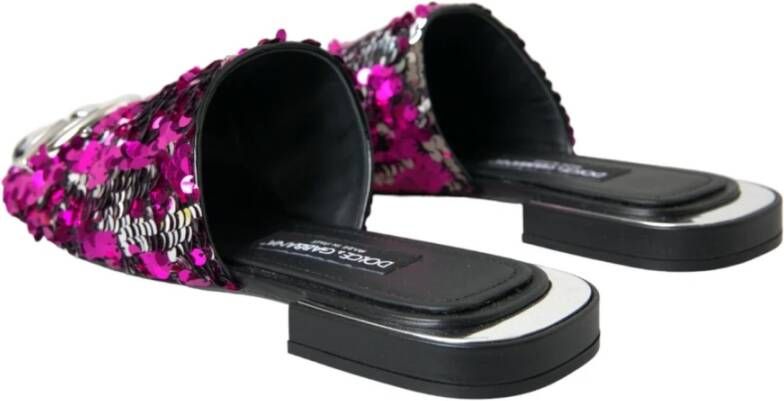 Dolce & Gabbana Sequin Logo Flats Sandalen Pink Dames