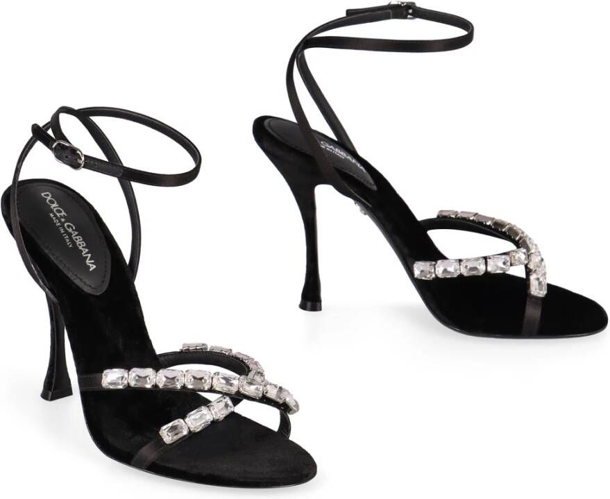 Dolce & Gabbana Steenversierde Satijnen Sandalen Black Dames