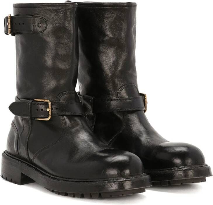 Dolce & Gabbana Stijlvolle Leren Laarzen Black Heren