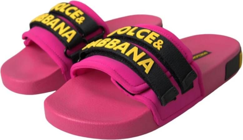 Dolce & Gabbana Stijlvolle Logo Beachwear Flats Sandalen Pink Dames