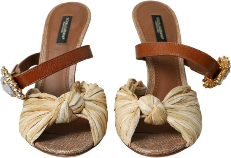 Dolce & Gabbana Straw Knotted Mules Slide Heels Schoenen Beige Dames