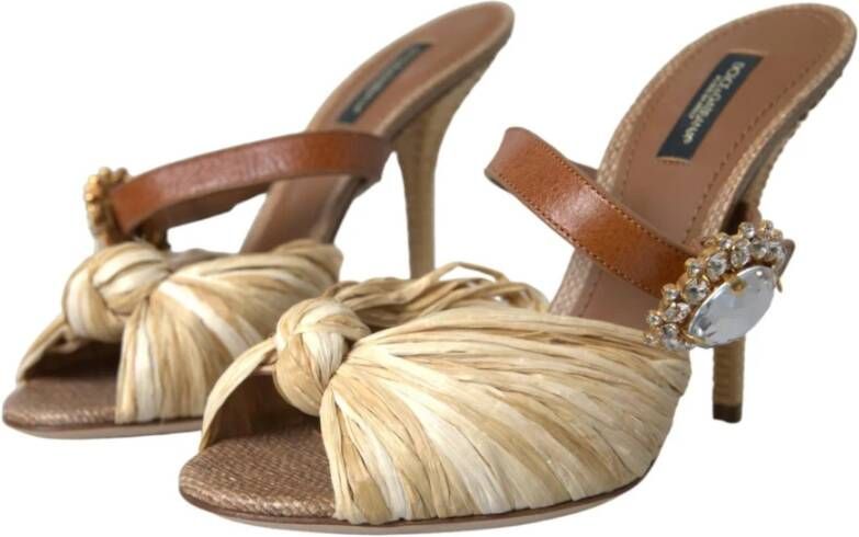 Dolce & Gabbana Straw Knotted Mules Slide Heels Schoenen Beige Dames