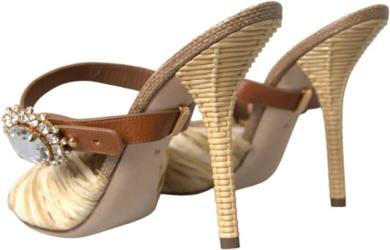 Dolce & Gabbana Straw Knotted Mules Slide Heels Schoenen Beige Dames