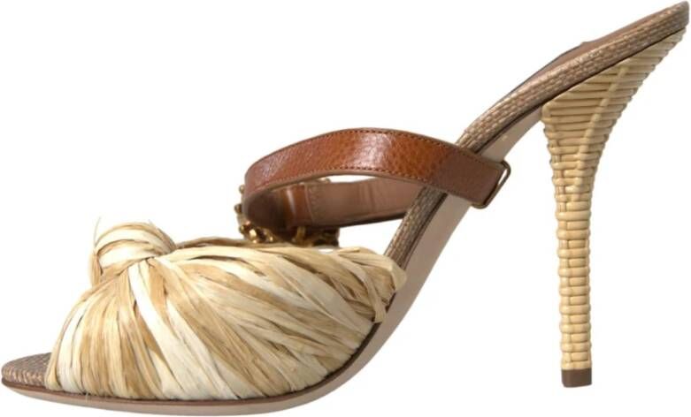 Dolce & Gabbana Straw Knotted Mules Slide Heels Schoenen Beige Dames