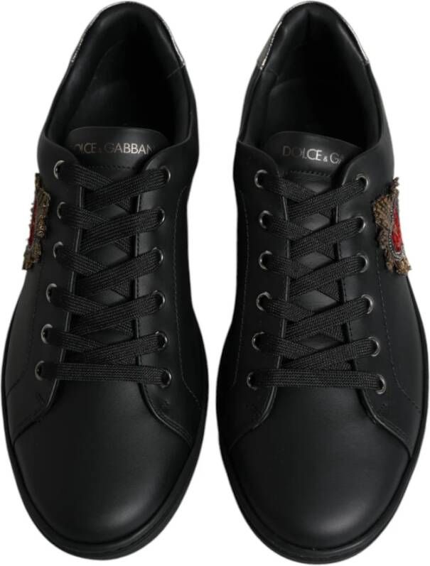 Dolce & Gabbana Studded Leren Sneakers met Vetersluiting Black Heren