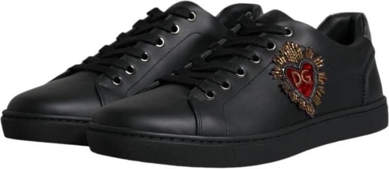 Dolce & Gabbana Studded Leren Sneakers met Vetersluiting Black Heren