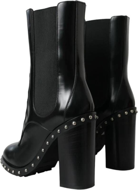 Dolce & Gabbana Studded Leren Veterschoenen Enkellaarzen Black Dames