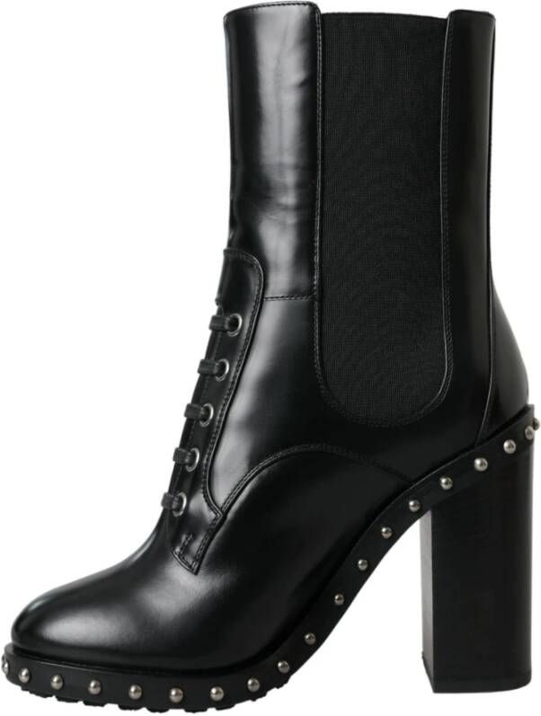 Dolce & Gabbana Studded Leren Veterschoenen Enkellaarzen Black Dames