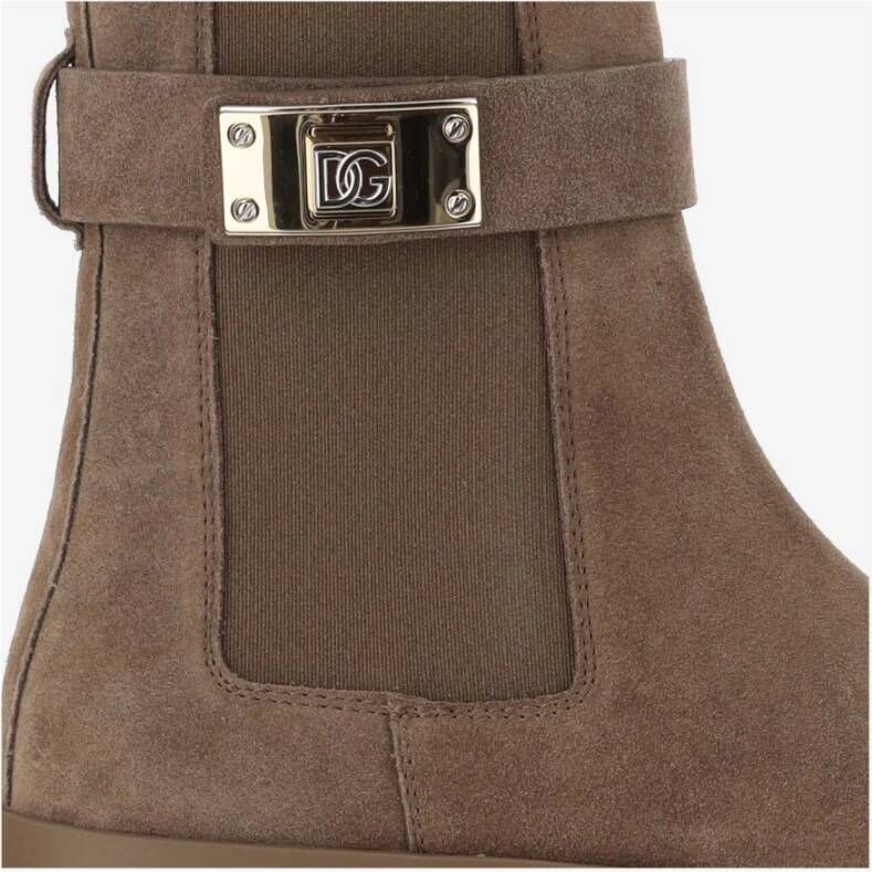 Dolce & Gabbana Suède Enkellaarzen Band Sluiting Beige Brown Dames