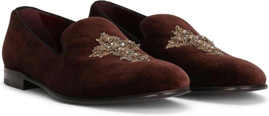 Dolce & Gabbana Velvet Jewel Moccasins Leather Insole Red Dames