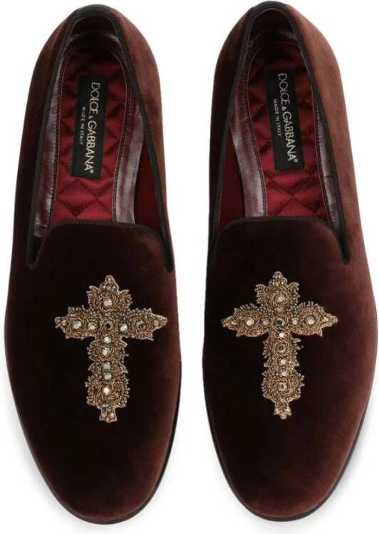 Dolce & Gabbana Velvet Jewel Moccasins Leather Insole Red Dames