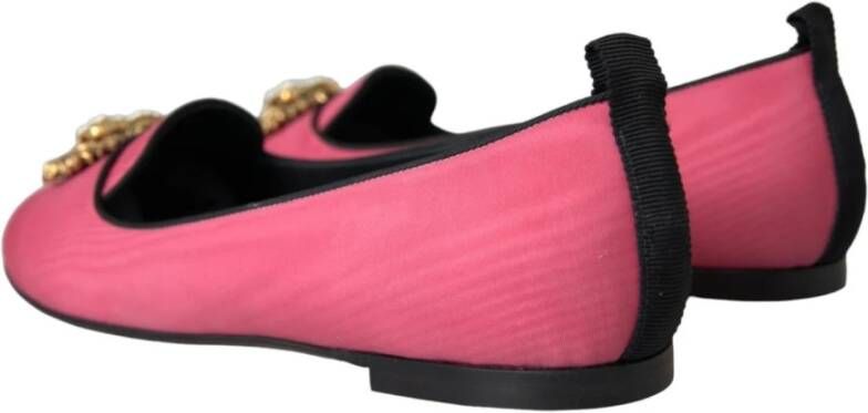 Dolce & Gabbana Velvet Loafers met Gouden Hart Detail Pink Dames